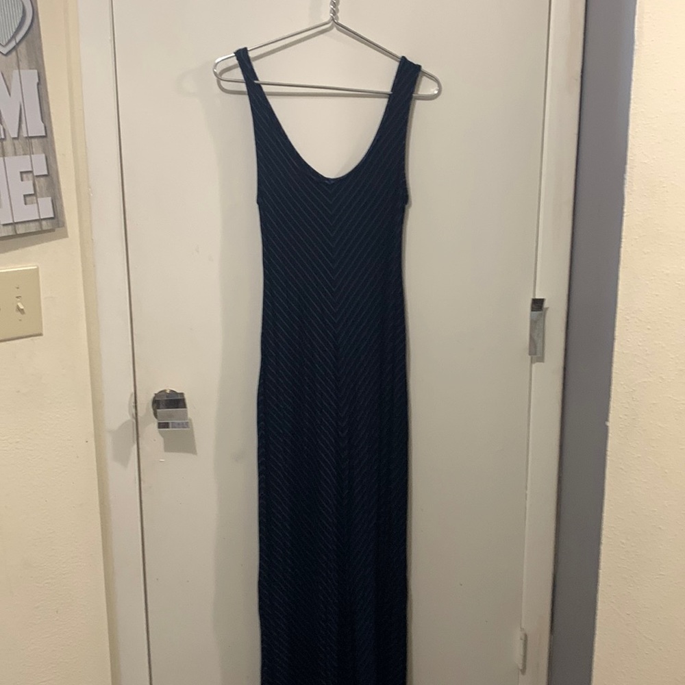Very cute long black and blue striped dress